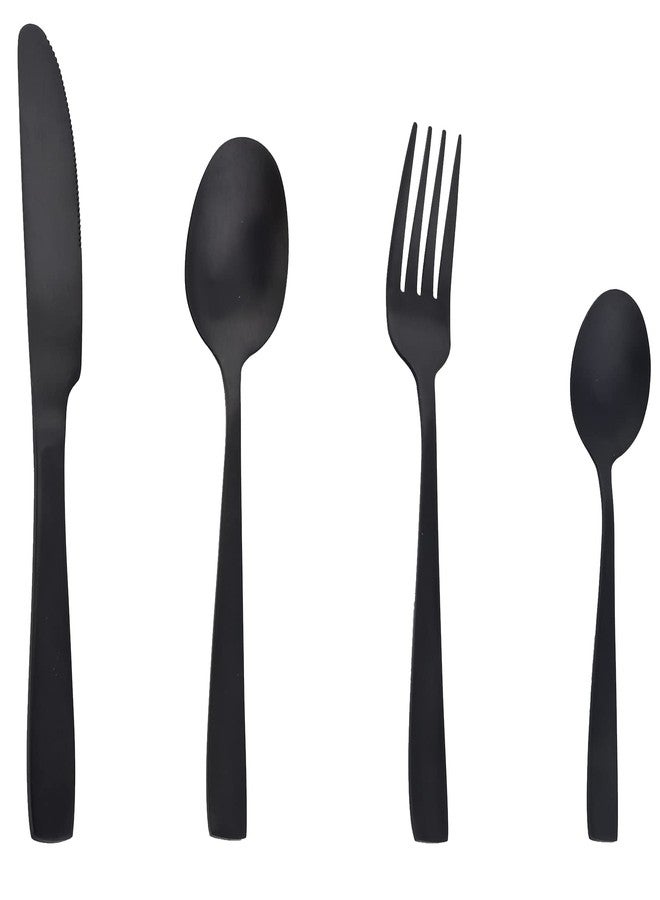 Gugrida 4-Piece Flatware Set For 1,Matte Black Silverware Include Knifes, Forks, Spoons, 18/0 Stainless Steel Silverware, Dishwasher Safe, Durable and Easy Care