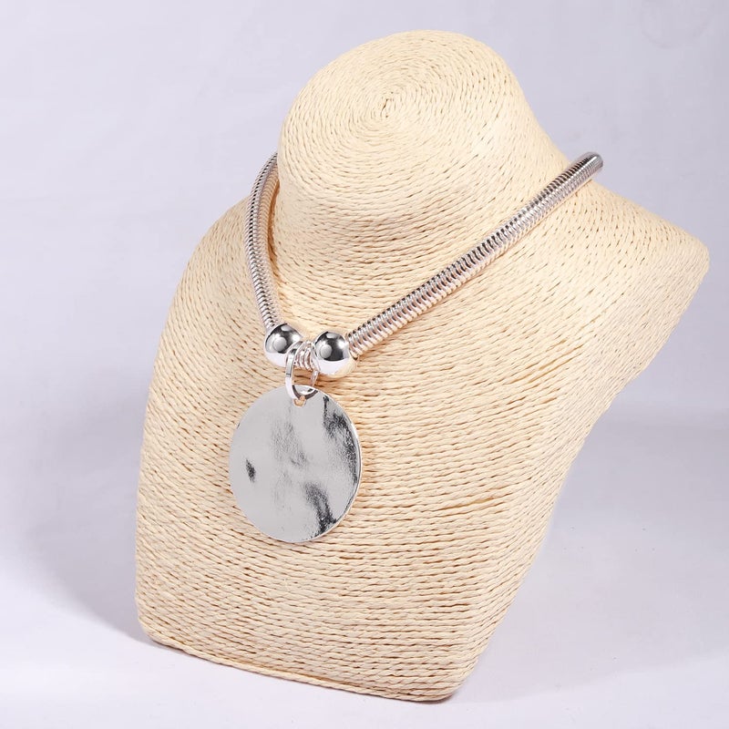 XILAZAB Silver Hammered Metal Statement Necklace Set with Lobster Clasp Closure, Disc Coin Necklace Circle Necklace Chunky Necklaces for Women New Unique Trendy Jewelry Valentines Day Gift - Image 2