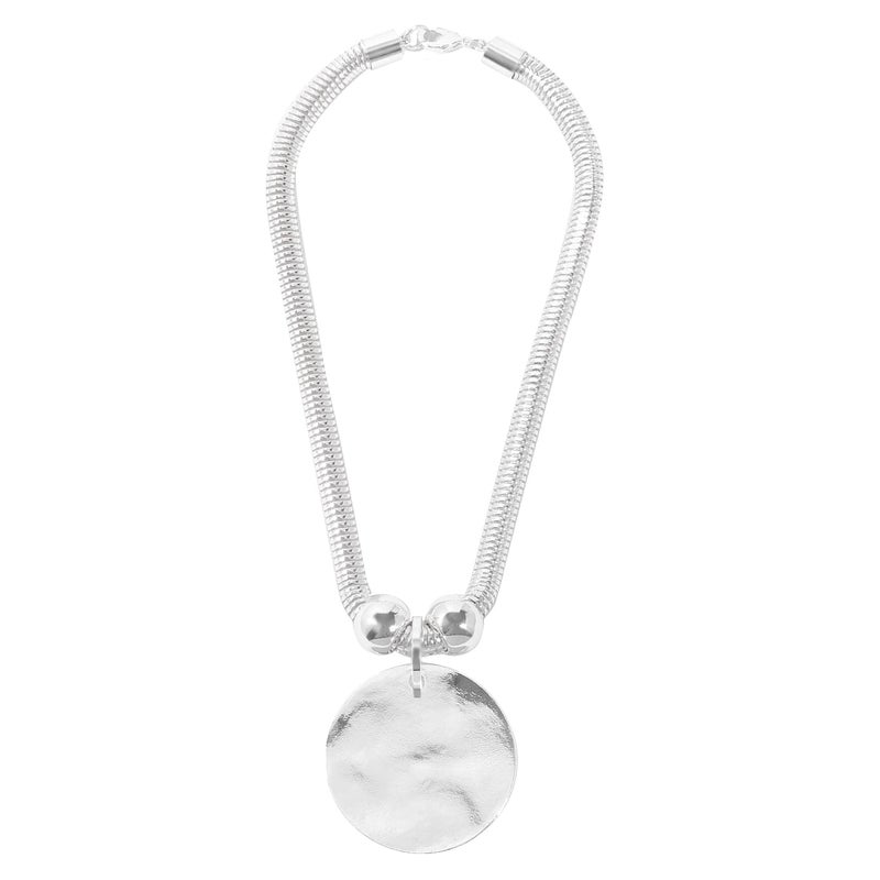 XILAZAB Silver Hammered Metal Statement Necklace Set with Lobster Clasp Closure, Disc Coin Necklace Circle Necklace Chunky Necklaces for Women New Unique Trendy Jewelry Valentines Day Gift - Image 1