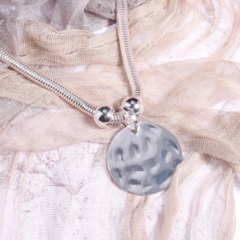 XILAZAB Silver Hammered Metal Statement Necklace Set with Lobster Clasp Closure, Disc Coin Necklace Circle Necklace Chunky Necklaces for Women New Unique Trendy Jewelry Valentines Day Gift - Image 5