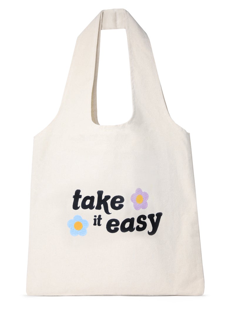 Tote Bag off White Canvas Cotton oval hand /40*35cm  - Image 1