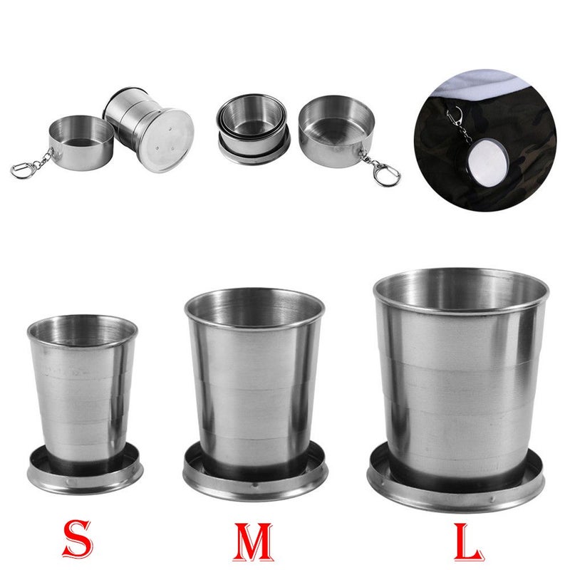 Enjoy Outdoor Stainless Steel Camping Mug Camping Folding Cup Portable Outdoor Travel Demountable Collapsible Cup With Keychain 75ml 150ml 250ml L 
