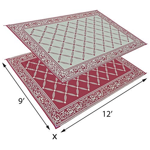 Stylish Camping 119125 9-feet by 12-feet Reversible Mat, Plastic Straw Rug, Large Floor Mat for Outdoors, RV, Patio, Backyard, Picnic, Beach, Camping (Burgundy/Beige) - Image 2