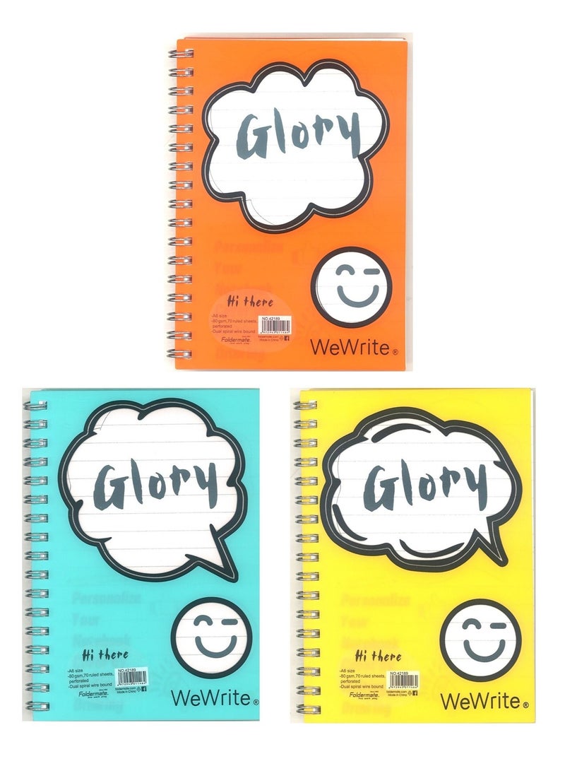 Foldermate دفتر ملاحظات حلزوني بحجم A6 مكون من 3 قطع، 70 ورقة - Image 1