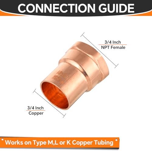 HeSun 10Pack Copper Fittings 34Inch Copper Female Adapter C x FNPT with Sweat Solder Connection - Image 3