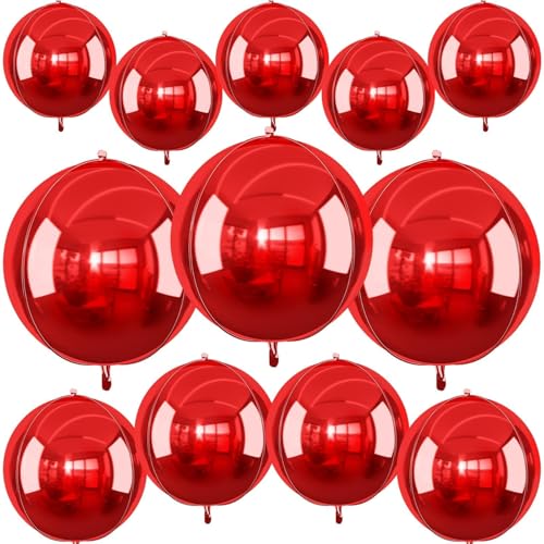 Vibzox 12Pcs Red Round Foil Balloons 22 15 10 4D Ball Balloons Metallic Red Foil Balloon for Wedding Birthday Graduation Christmas New Year Party Decoration Supplies Backdrops - Image 1