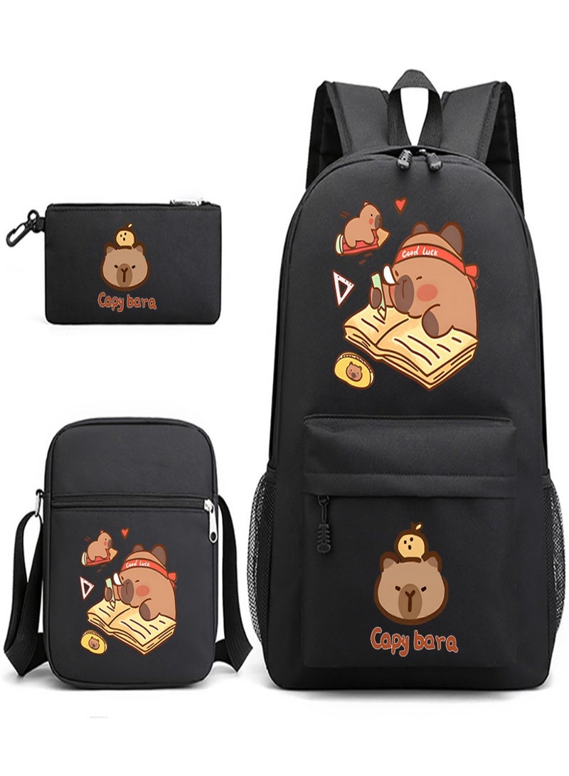 Capybara Children Backpack Schoolbag Teen Student School Book bag with Lunch Box Pen Case 3 in 1 for Kids