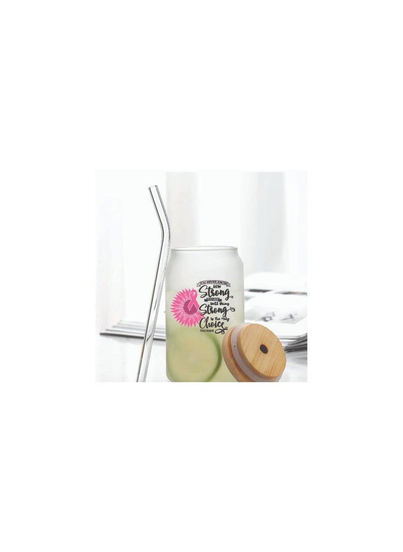 PRINTSHOP4ME PinkCancer Awareness Reusable Glass Bottle with Straw and Bamboo Lid 455 ml - Eco-Friendly and Stylish Drinking Bottle - Perfect for PinkCancer Awareness  - Image 4