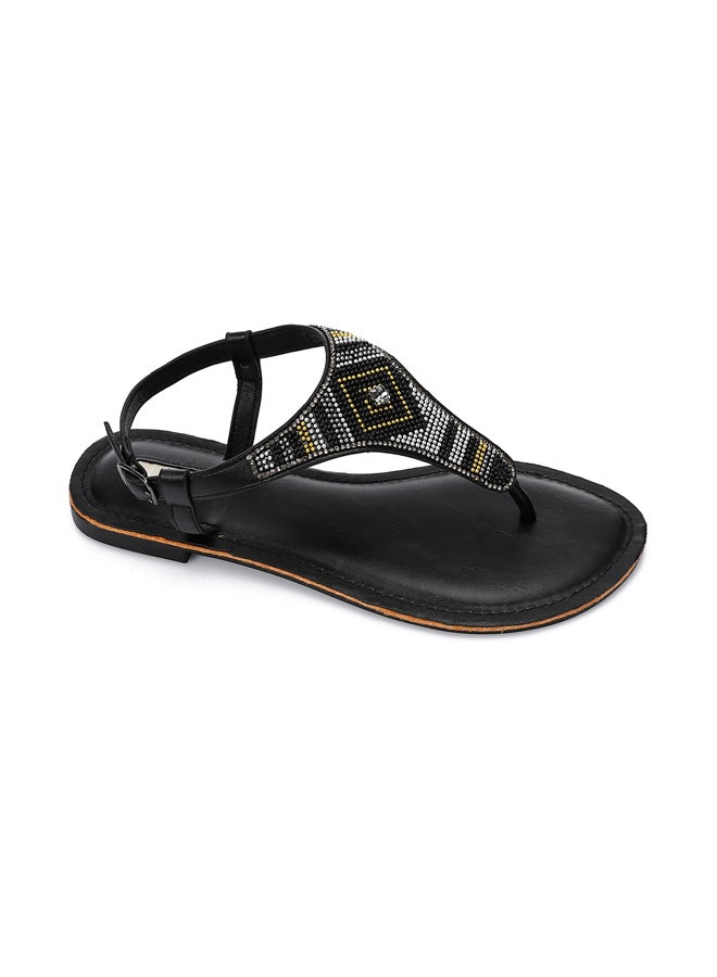 DejaVu Thonge Buckle Closure Embellished Sandals - Black  - Image 5
