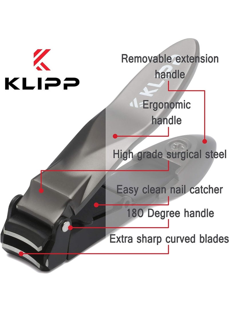 KLIPP Nail Clippers for Men with Catcher - KLIPP Razor-Sharp Heavy Duty Self-Collecting Nail Cutters with Ergonomic Lever Keep Fingernails and Toenails Impeccably Manicured - Includes Ziplock Pouch - Image 2