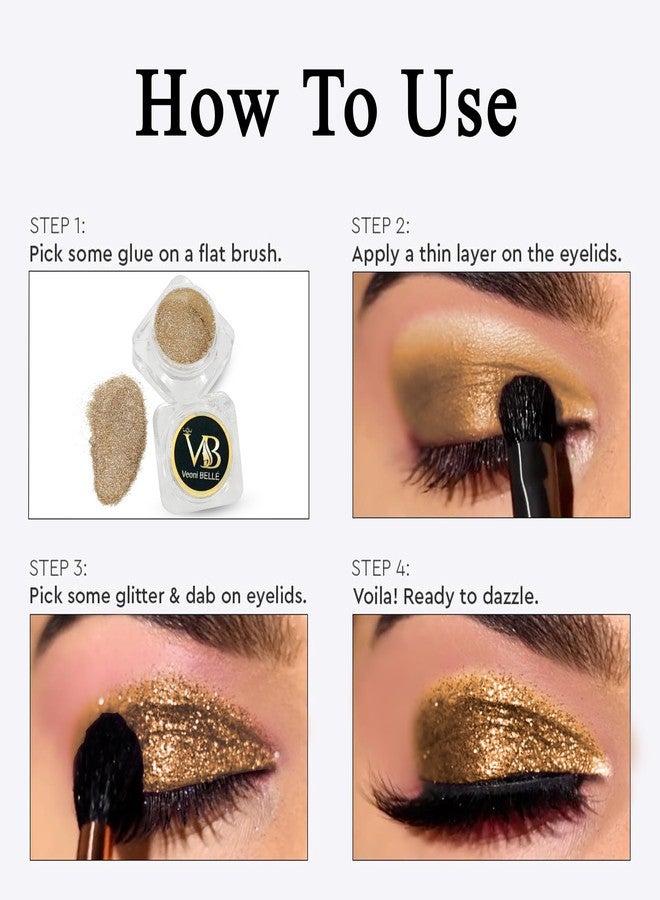 Veoni Belle Gold Waterproof Pigment Shimmering Eyeshadow Loose Glitter Dust for Face & Body 5g Pot - Image 3