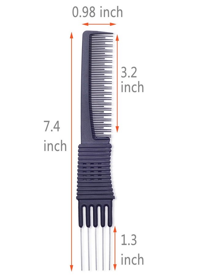 Perfehair PERFEHAIR 2pcs Black Carbon Lift Teasing Combs with Metal Prong, Salon Teasing Lifting Fluffing Comb with 5 Stainless Steel Pins  - Image 2