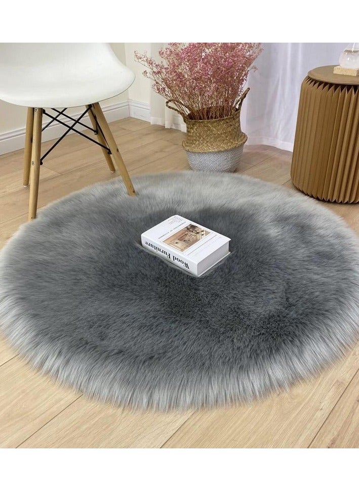 COMFY SUPER SOFT FAUX FUR ROUND GREY 90 X 90 CM CARPET