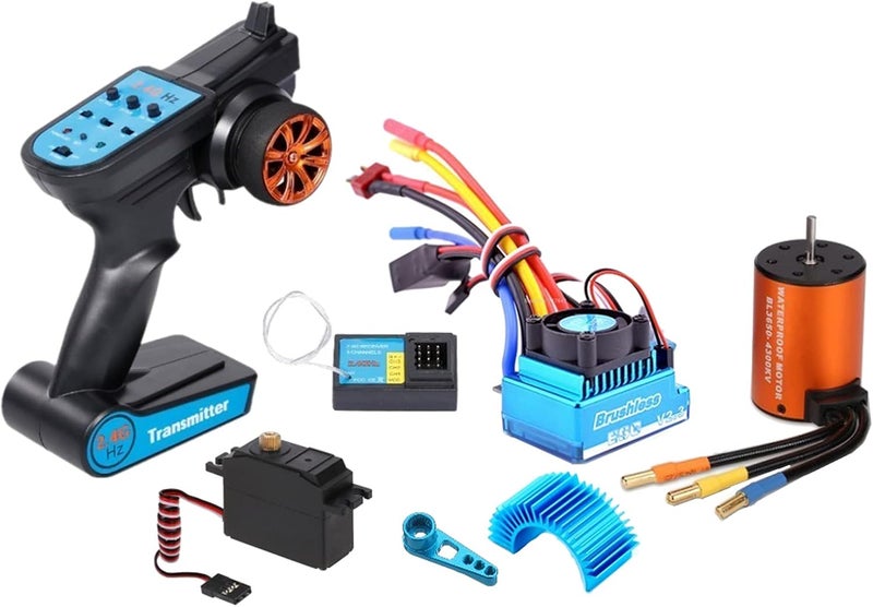 klarako مجموعة 7 قطع 2.4G 3CH جهاز تحكم عن بعد مع مستقبل، 120A ESC بدون فرش، محرك بدون فرش لسيارة WLtoys 12428 12429 12423 FY 03 RC - Image 3