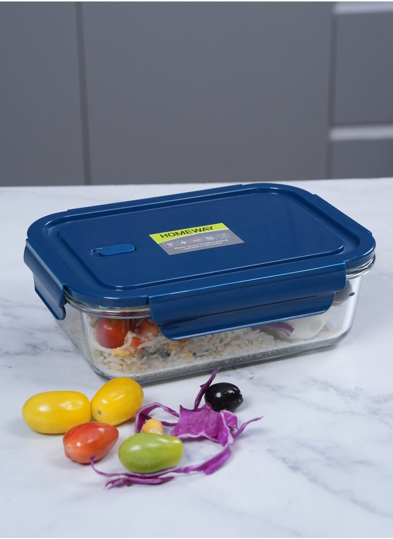 HOMEWAY 1040ml Rectangle Glass Food Storage Container with Airtight Lid – Microwave & Oven Safe