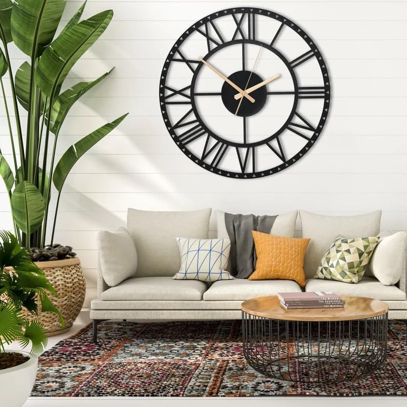 PRAMUKH FASHION PRAMUKH FASHION Stylish Metal Wall Clock for Living RoomAntique Big Size Modern Wall Watch for Bedroom Office Kitchen Hall Home Decor 40 cm Black DA114  - Image 2