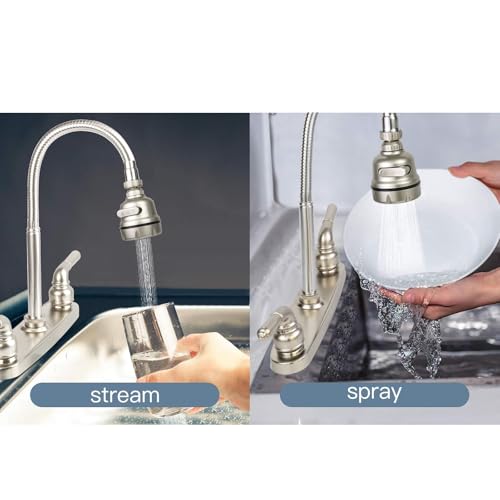 ExcelFu RV Kitchen Faucet,Camper Faucet Kitchen Replacement RV Sink Faucets with Flexible Arch 360 Swivel Rotatable Sprayer for Campers,Travel Trailers,Motorhomes,8 inch 2 Hole,Non-Metallic,Brushed Nickel - Image 4