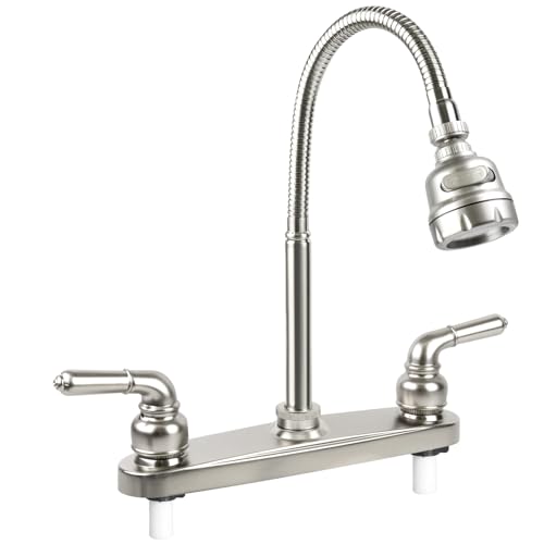 ExcelFu RV Kitchen Faucet,Camper Faucet Kitchen Replacement RV Sink Faucets with Flexible Arch 360 Swivel Rotatable Sprayer for Campers,Travel Trailers,Motorhomes,8 inch 2 Hole,Non-Metallic,Brushed Nickel - Image 1