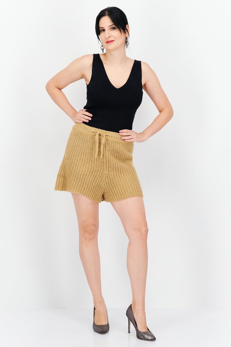 4th & Reckless Women Drawstring Knitted Crochet Shorts, Tan  - Image 2