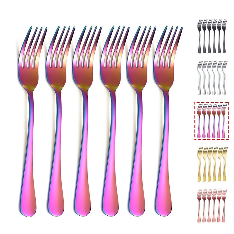 Kyraton Rainbow Dinner Fork 6 Pieces, Stainless Steel 8.17 Inch Forks Colorful Titanium Plating Silverware, Mutil-Color Forks Set of 6 - Image 1