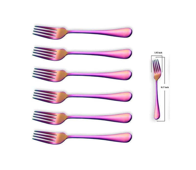 Kyraton Rainbow Dinner Fork 6 Pieces, Stainless Steel 8.17 Inch Forks Colorful Titanium Plating Silverware, Mutil-Color Forks Set of 6 - Image 2