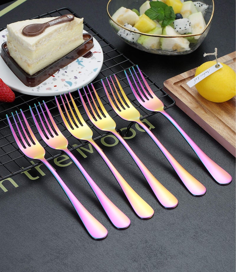 Kyraton Rainbow Dinner Fork 6 Pieces, Stainless Steel 8.17 Inch Forks Colorful Titanium Plating Silverware, Mutil-Color Forks Set of 6 - Image 3