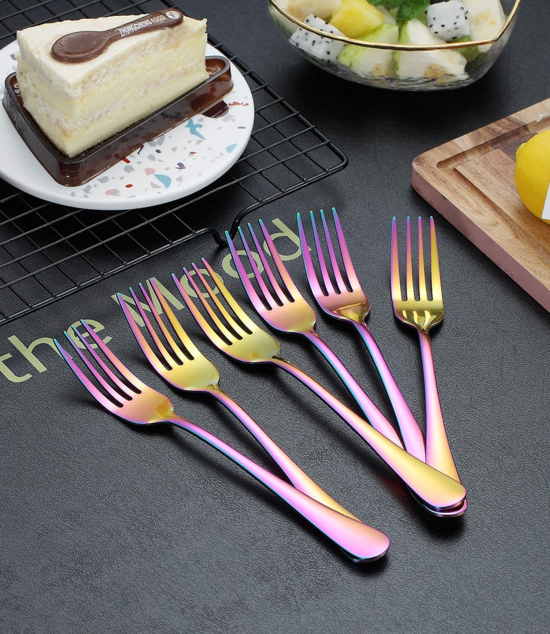 Kyraton Rainbow Dinner Fork 6 Pieces, Stainless Steel 8.17 Inch Forks Colorful Titanium Plating Silverware, Mutil-Color Forks Set of 6 - Image 5