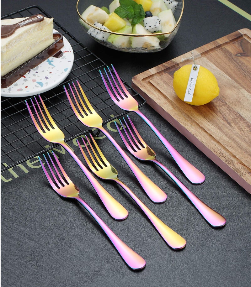 Kyraton Rainbow Dinner Fork 6 Pieces, Stainless Steel 8.17 Inch Forks Colorful Titanium Plating Silverware, Mutil-Color Forks Set of 6 - Image 4