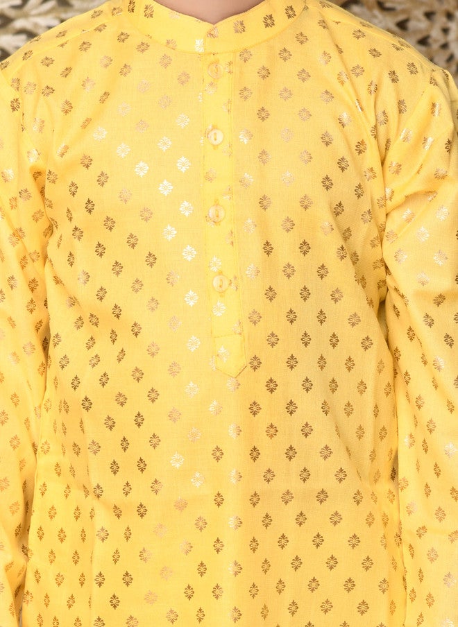 Saka Designs Boys Yellow Printed Angrakha Kurta with Pyjamas - Image 2