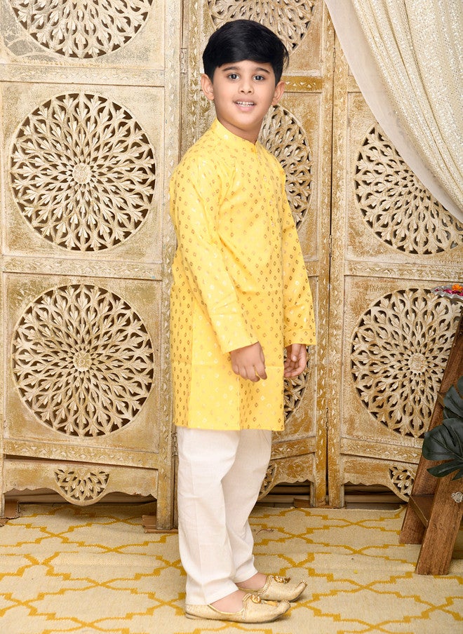 Saka Designs Boys Yellow Printed Angrakha Kurta with Pyjamas - Image 3