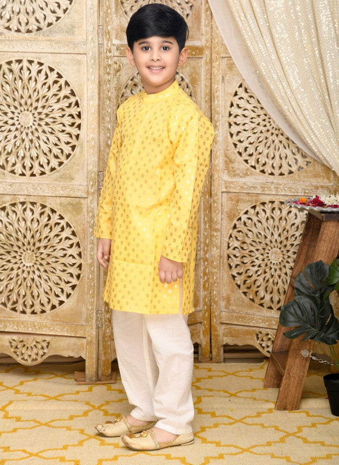 Saka Designs Boys Yellow Printed Angrakha Kurta with Pyjamas - Image 4
