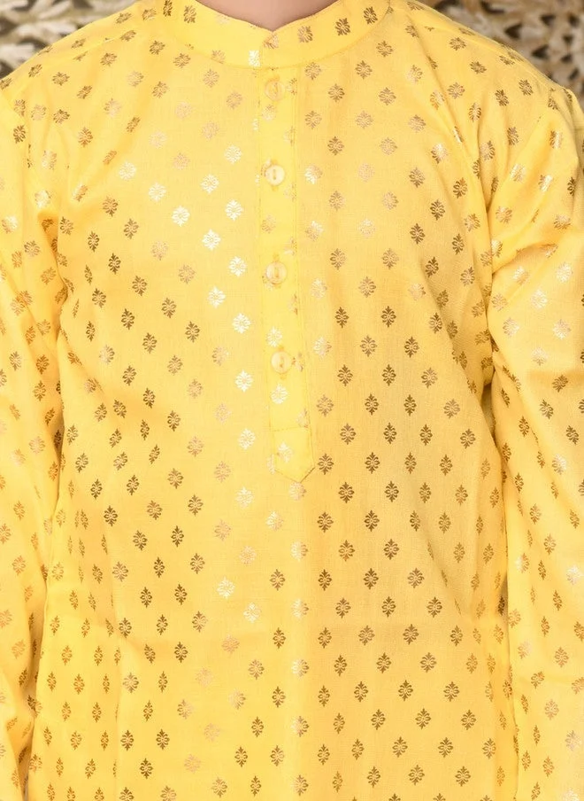 Saka Designs Boys Yellow Printed Angrakha Kurta with Pyjamas