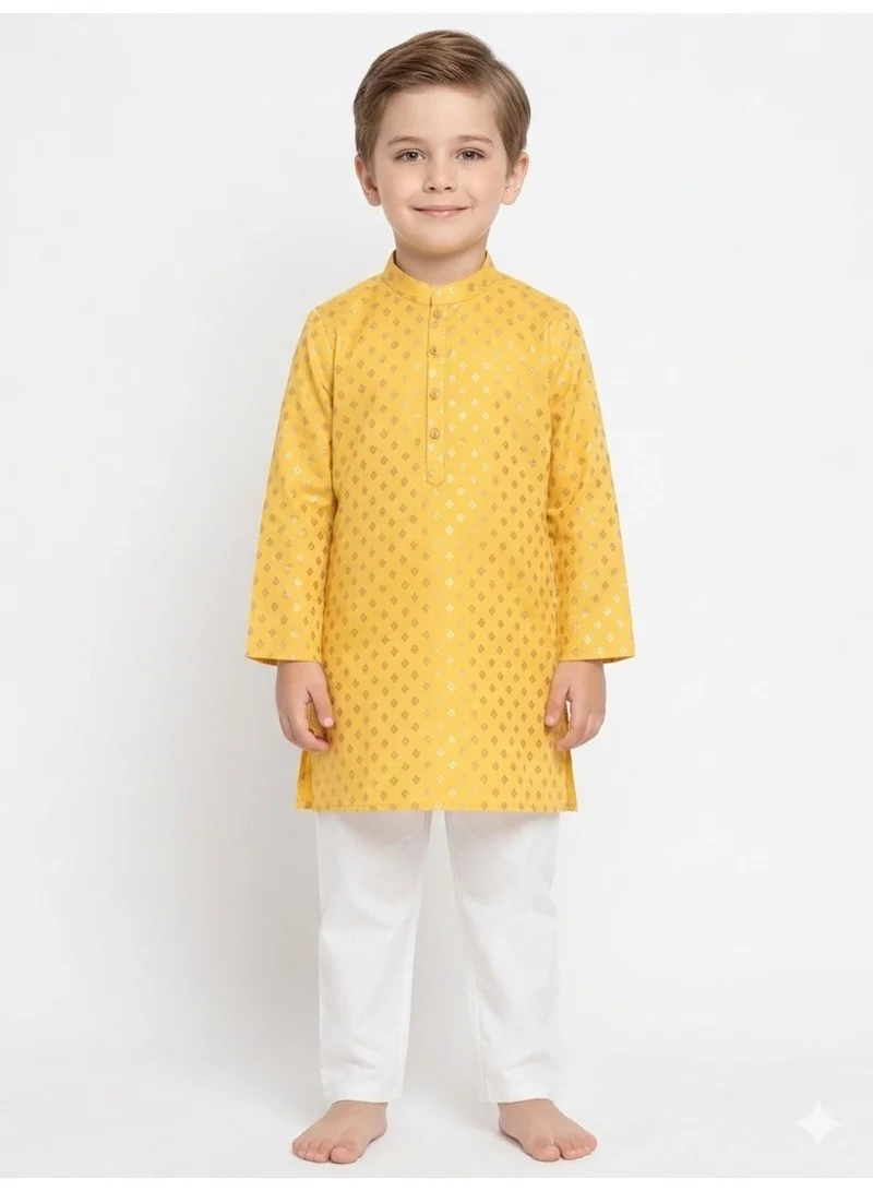 Saka Designs Boys Yellow Printed Angrakha Kurta with Pyjamas