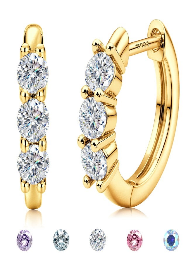 GEMQUEEN أقراط حلقية من المويسانايت من جيم كوين: أقراط مطلية بالذهب الأبيض عيار 18 قيراطًا، مصنوعة من الفضة الإسترليني عيار 925، مضادة للحساسية، صغيرة الحجم، مناسبة للنساء والرجال، قطع دائري متعدد الألوان، درجة نقاء VVS1، صغيرة، من الفضة الإسترليني - Image 1