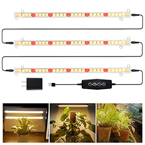 GYTF LED Grow Light Strips, 3500K 90-Bulb Full Spectrum Dimmable Plant Growing Lamp Bars with Auto ON/Off Timer for Indoor Plants Succulents Seeds Starting Hydroponics, Extendable Design - Image 1