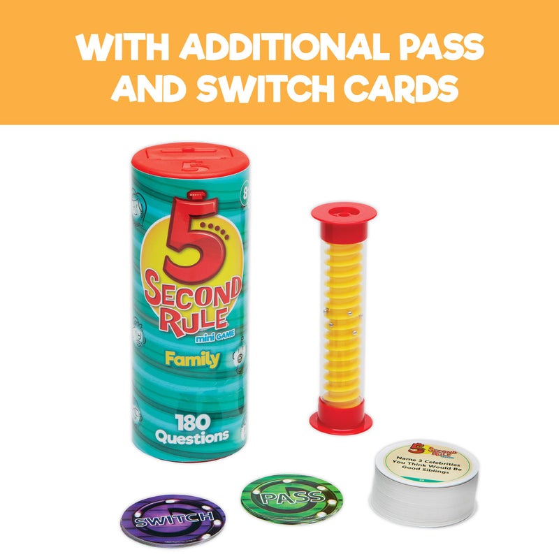 5 Second Rule Game Family Edition (Mini Tube) - Simple Question Card Game for Family Fun, Party, Kids, Travel, Game Night & Sleepovers - Think Fast and Shout Out Answers - for Ages 8+ - Image 4