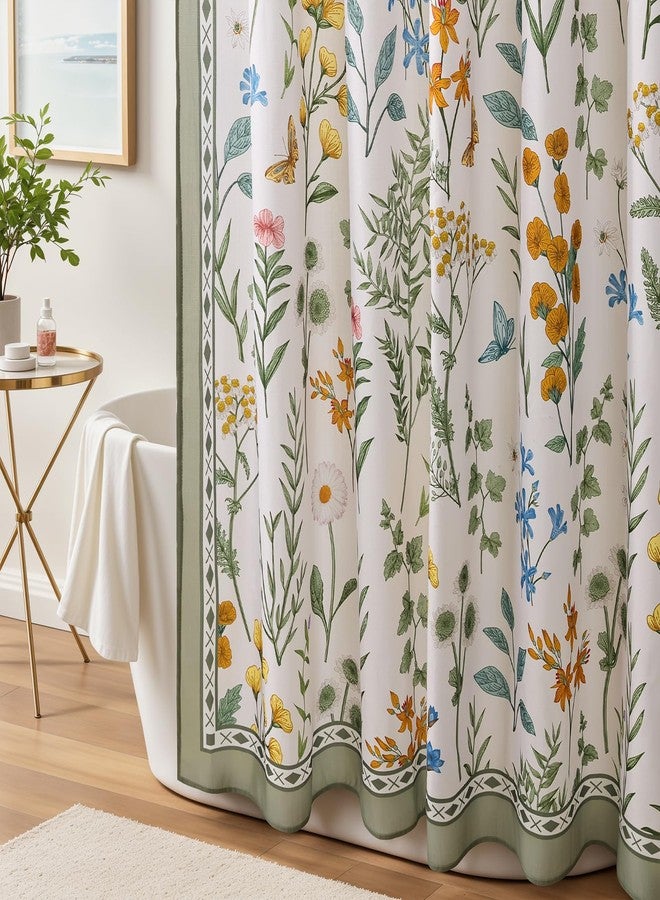 Treory Printed Shower Curtain Set: Outlined Vintage Botanical Shower Curtain, Classic Floral Butterfly Pattern Waterproof Fabric, Retro Art Bathtub Bathroom Decorations Home Decor, 72" x 72" - Image 3
