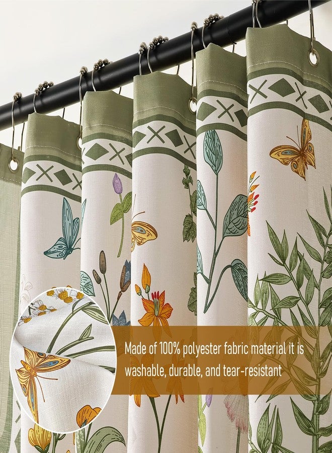 Treory Printed Shower Curtain Set: Outlined Vintage Botanical Shower Curtain, Classic Floral Butterfly Pattern Waterproof Fabric, Retro Art Bathtub Bathroom Decorations Home Decor, 72" x 72" - Image 4