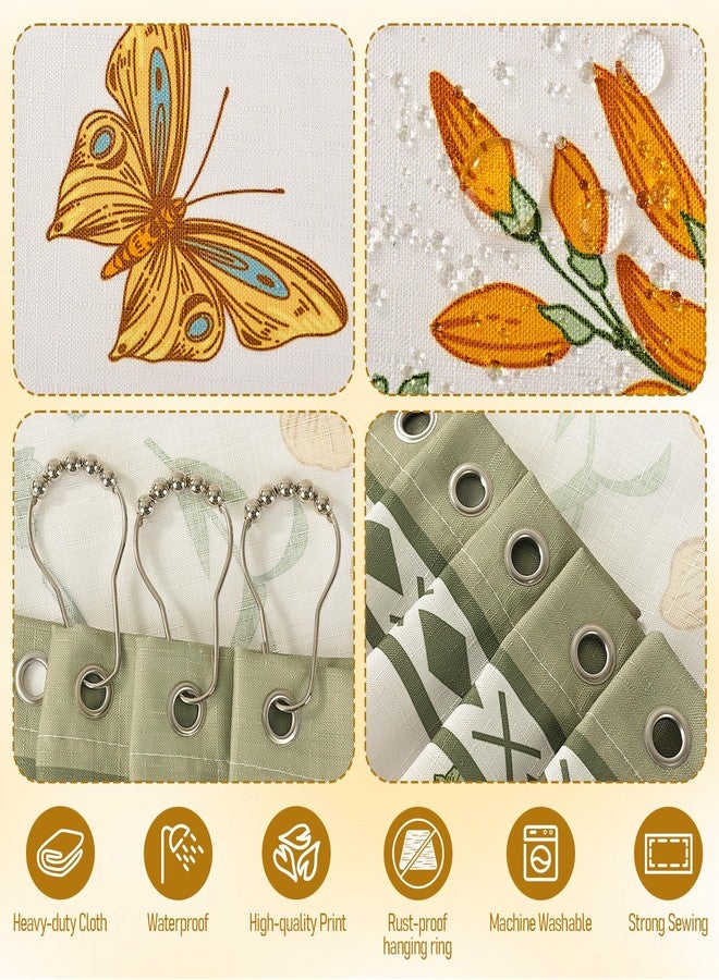 Treory Printed Shower Curtain Set: Outlined Vintage Botanical Shower Curtain, Classic Floral Butterfly Pattern Waterproof Fabric, Retro Art Bathtub Bathroom Decorations Home Decor, 72" x 72" - Image 5