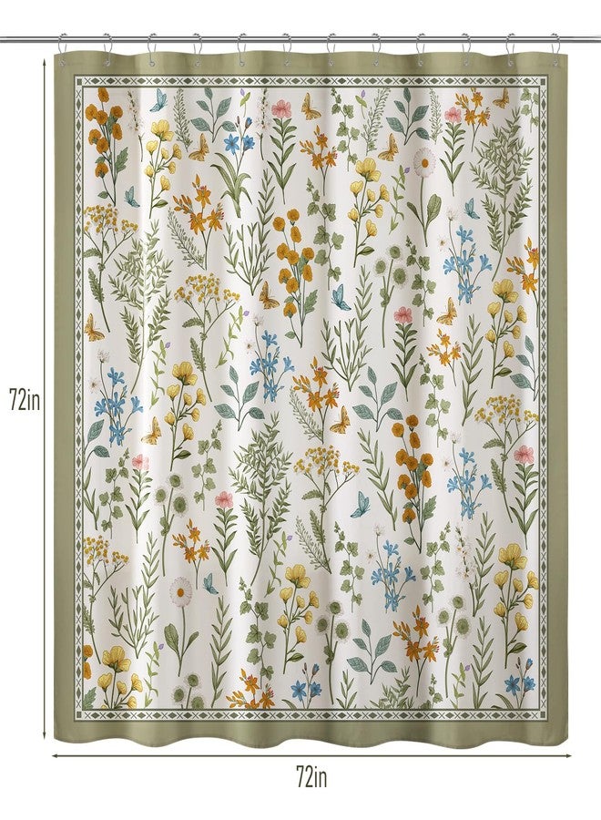 Treory Printed Shower Curtain Set: Outlined Vintage Botanical Shower Curtain, Classic Floral Butterfly Pattern Waterproof Fabric, Retro Art Bathtub Bathroom Decorations Home Decor, 72" x 72" - Image 2