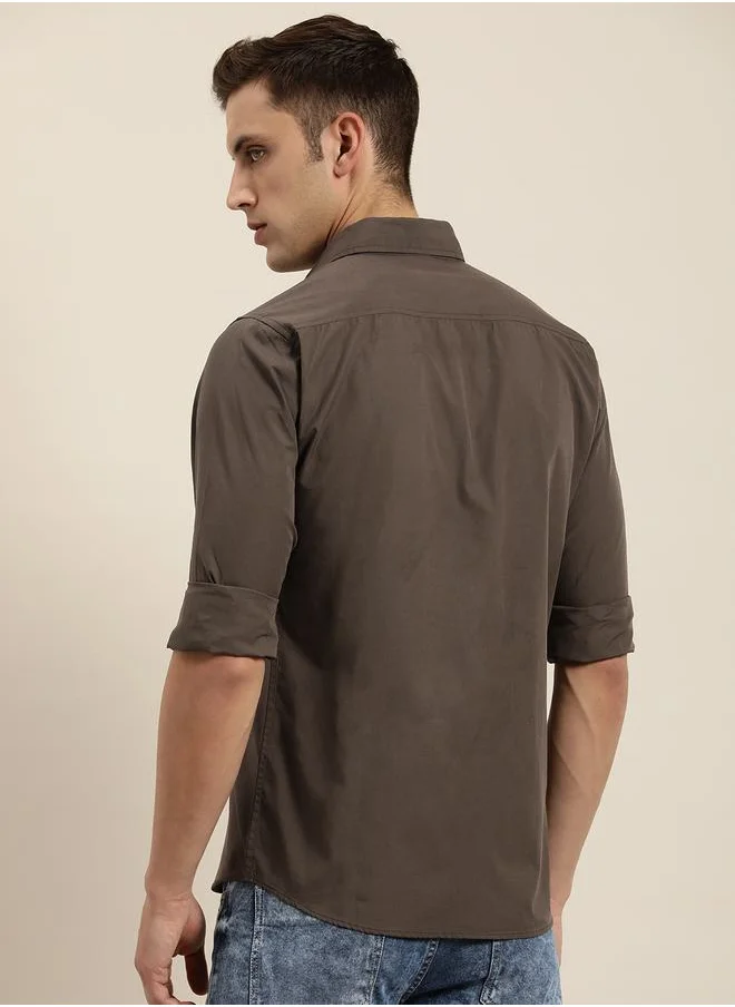 Dillinger Dillinger Men's Brown Solid Shirt by Styli