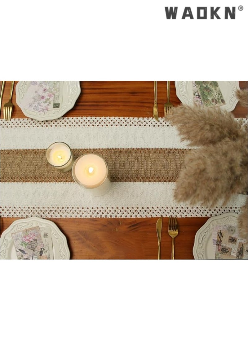 WAOKN Extended Farmhouse Rustic Table Runner for Home Decor with Elegant Tassels - Magnificent 72-Inch Length, Cream & Brown Macrame Blend,  Enhancing Living Room Aesthetics Perfect for Bridal Showers & Special Occasions (Generous 12x72 Inches Size)  - Image 5