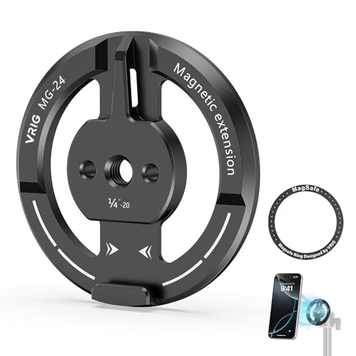 VRIG Magnetic Phone Tripod Mount Adapter with Adhesive Magnetic Ring Compatible with MagSafe iPhone 15 Pro Max 15 Plus 14 13 12, 1/4" Thread for iPhone Video Recording Selfie Stick Ring Light - Image 1