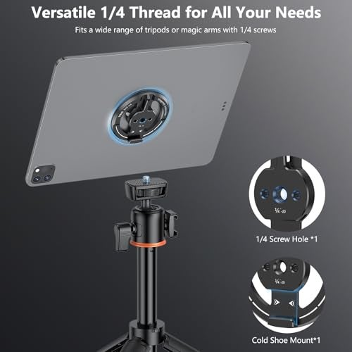 VRIG Magnetic Phone Tripod Mount Adapter with Adhesive Magnetic Ring Compatible with MagSafe iPhone 15 Pro Max 15 Plus 14 13 12, 1/4" Thread for iPhone Video Recording Selfie Stick Ring Light - Image 2