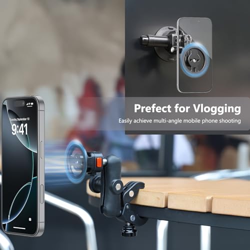 VRIG Magnetic Phone Tripod Mount Adapter with Adhesive Magnetic Ring Compatible with MagSafe iPhone 15 Pro Max 15 Plus 14 13 12, 1/4" Thread for iPhone Video Recording Selfie Stick Ring Light - Image 5