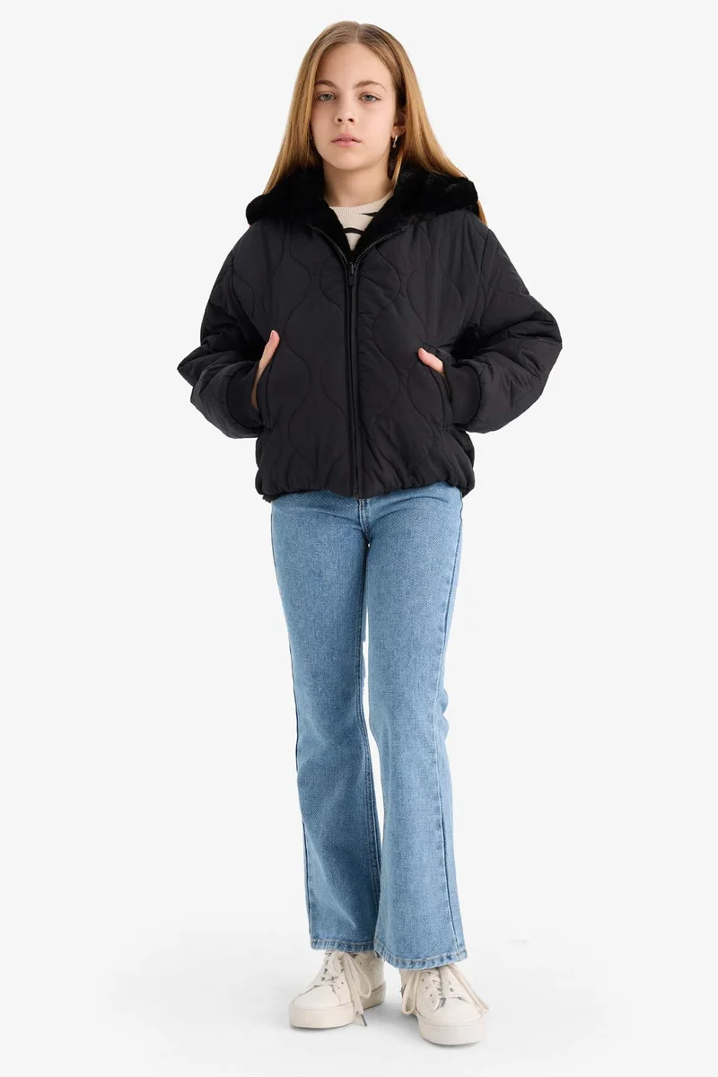 ديفاكتو Girl Regular Fit Hooded Two Sided Puffer Jacket