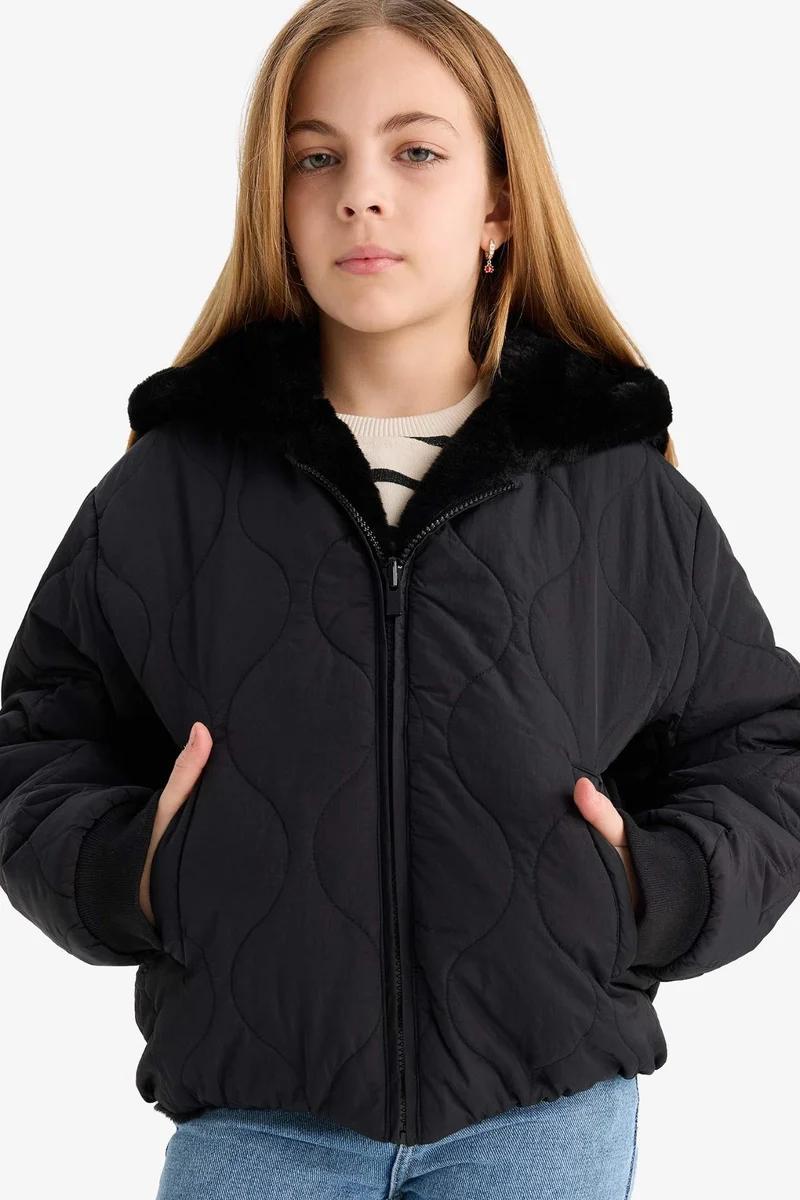ديفاكتو Girl Regular Fit Hooded Two Sided Puffer Jacket