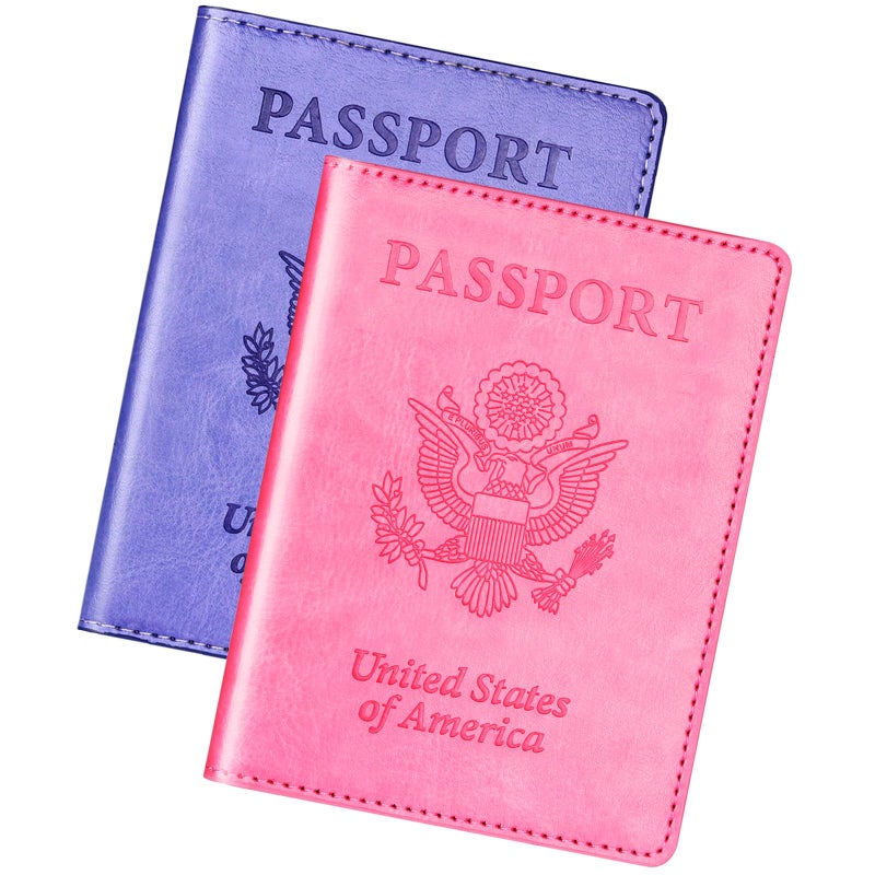 Herain Passport Holder Cover Wallet Case for 2 Women Men Family, Passport Book Holders Covers Wallets Travel Must Haves Cruise Ship Essentials (pink & purple) - Image 1