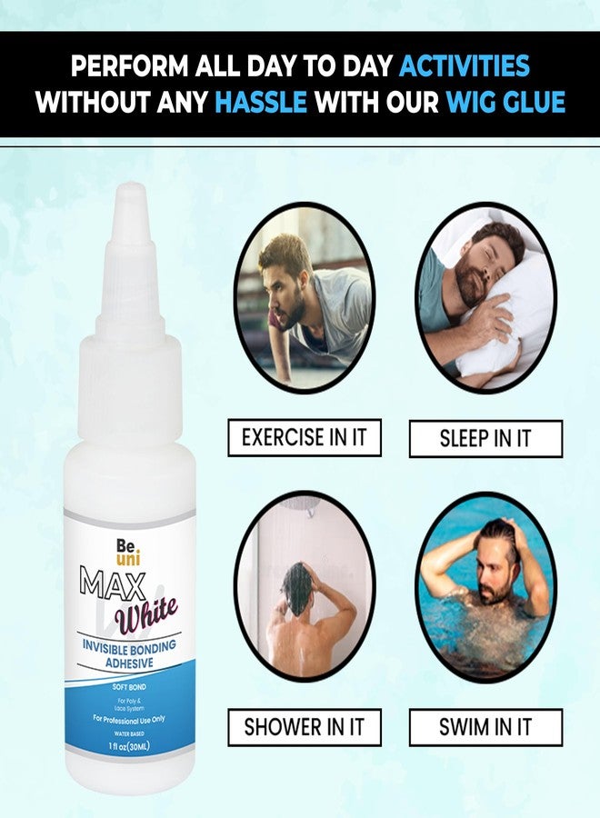beuni Max White Wig Adhesive for Strong Hold of Wigs Water Based Skin Safe Hair Wig Glue Long Lasting Hold Up to 18 to 25 Days for Lace and Poly Units 1 Oz (Max White) - Image 3