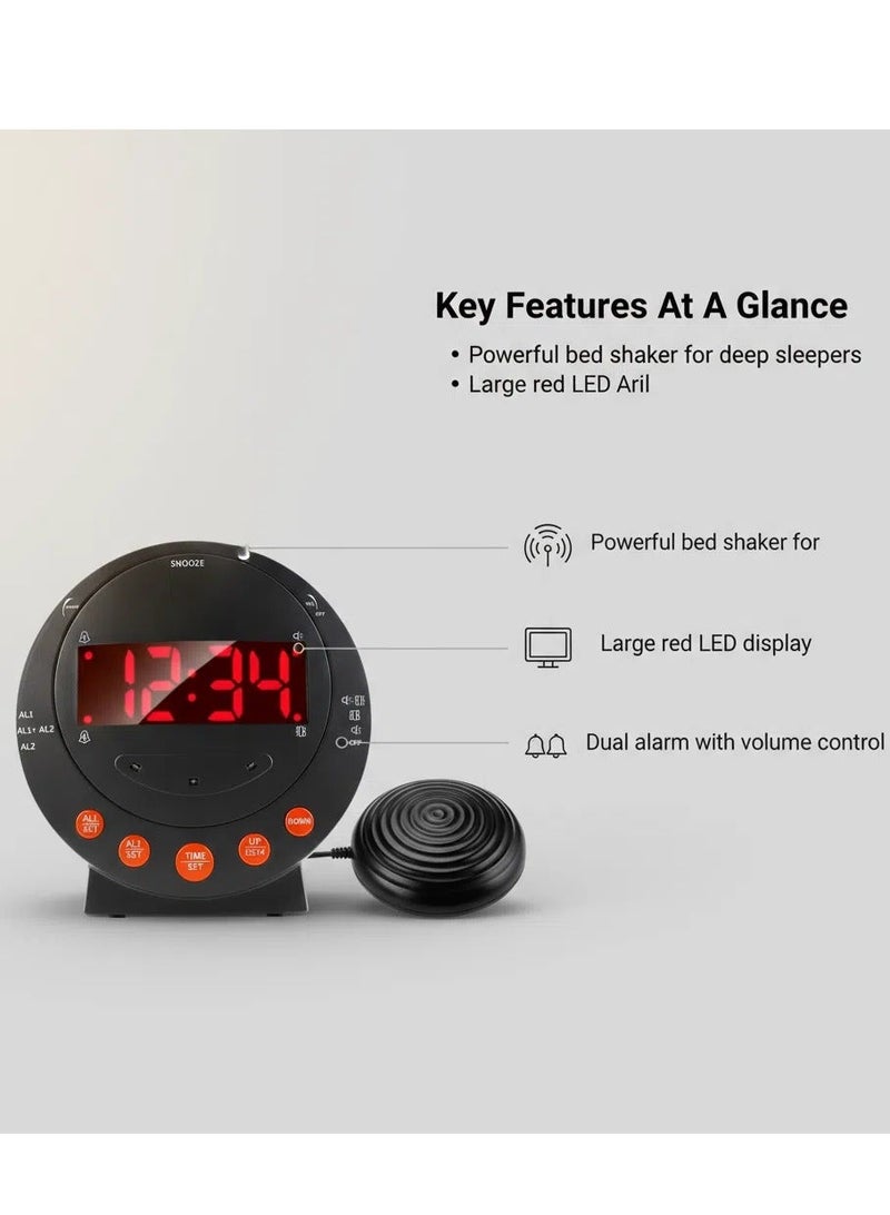 Y&D Alarm Clock with Bed Shaker and Vibrating Alarm Adjustable Brightness Snooze Function Dual Alarm Setting USB Charging Port and LED Digital Display - Image 4